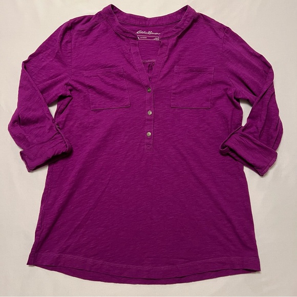 Eddie Bauer Womens Half Button-Up 3/4 Sleeve Shirt - Dark Lavender - Size M - Picture 1 of 8
